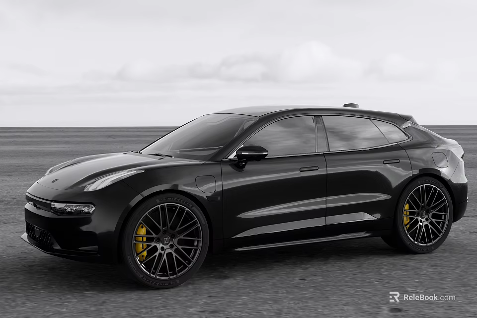 Sleek Black Electric Coupe SUV With Sporty Design Large Wheels And Yellow Brake Calipers 3d model 
