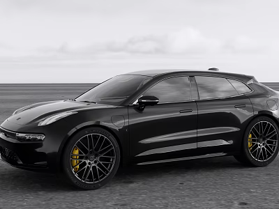 Sleek Black Electric Coupe SUV With Sporty Design Large Wheels And Yellow Brake Calipers 3d model