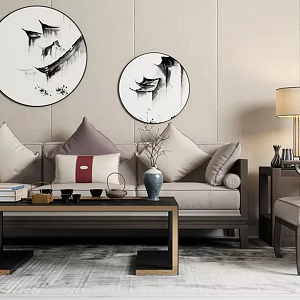 New Chinese Sofa Coffee Table Combination Sofa 3d model