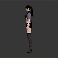 3D Female Character Model In Black Outfit With Gloves Stockings And Purple Accessory
