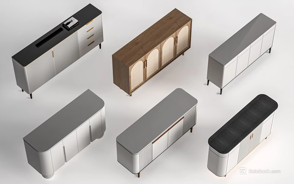 Modern Entryway Cabinet And Side Cabinet With Various Designs Wooden Gray Finishes Drawers And Doors 3d model 
