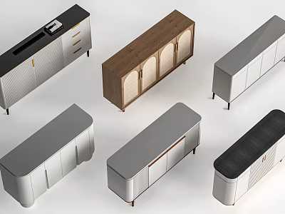 Modern Entryway Cabinet And Side Cabinet With Various Designs Wooden Gray Finishes Drawers And Doors 3d model