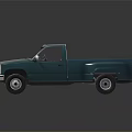 Light Blue Pickup Truck With Red Roof Lights And Striped Seats On Reflective Surface