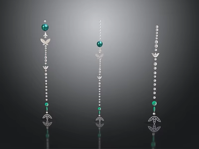 Decorative Hanging Ornaments For Home Living With Silver Chains Green Beads Anchor Shapes Crystal Accents 3d model