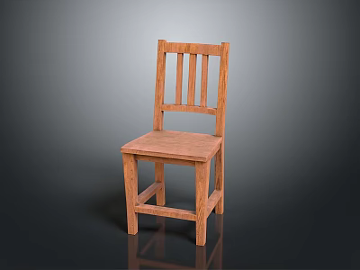 Simple Wooden Chair Design With Vertical Backrest Slats And Square Seat 3d model