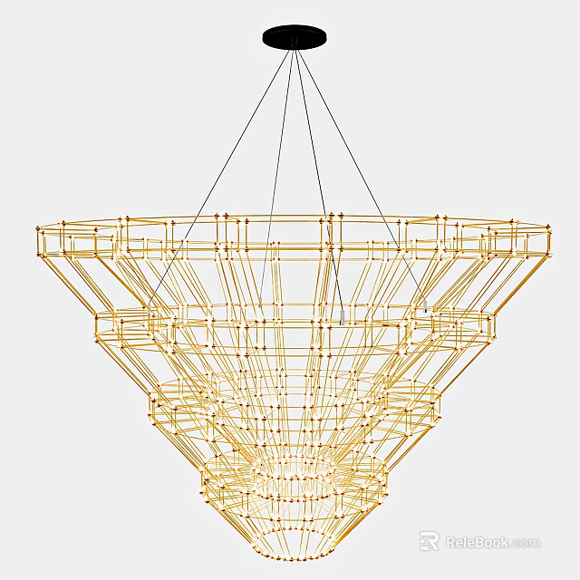 Modern Golden Chandelier with Geometric Frame and Multi layer Linear Design Structure 3d model 