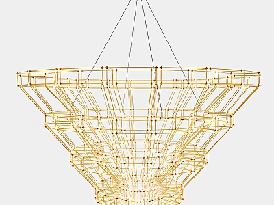 Modern Golden Chandelier with Geometric Frame and Multi layer Linear Design Structure 3d model