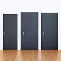Three Modern Dark Security Doors With Wood Grain Texture And Secure Locks 3d model