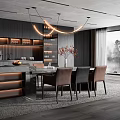 Modern Open Kitchen Restaurant Interior With Island Counter Dining Chairs And Pendant Lights