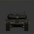 Green Military Tank With Long Barrel Tracks And Antennas On Gray Background