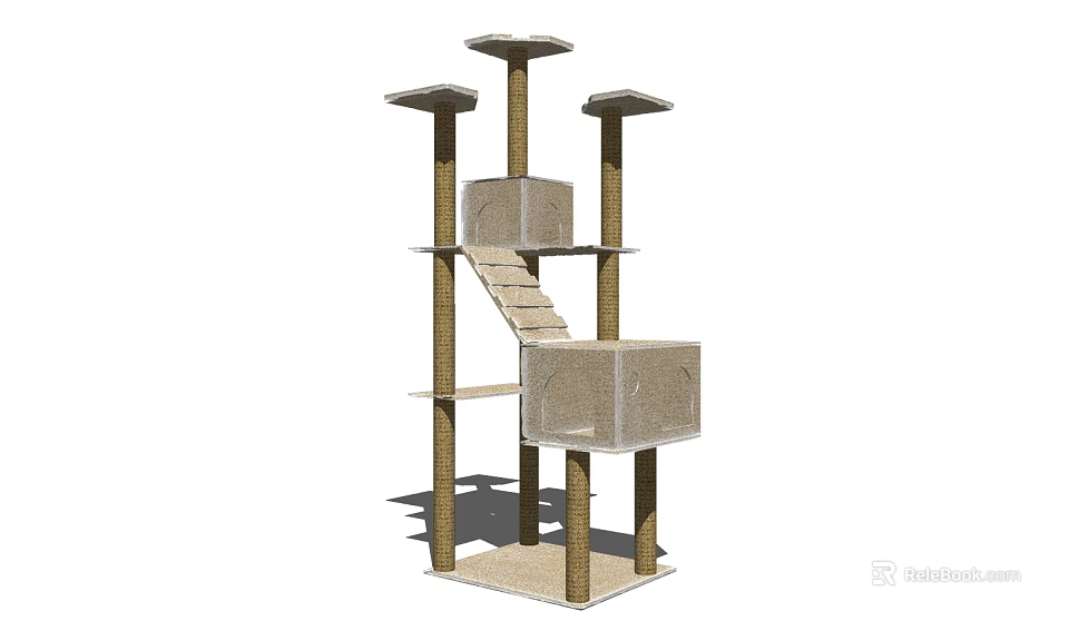 Multi Level Cat Tree With Staircase Platforms And Condo For Pet Play 3d model 
