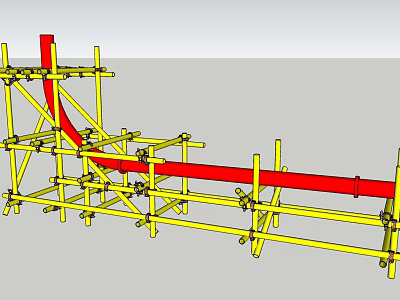 Industrial Equipment Scaffolding Structure With Red Pipe And Yellow Frames 3d model