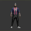 Stylish Character With Gray Hair Mask Blue Pink Striped Shirt Black Pants White Shoes