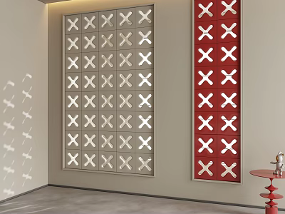 Wall Mounted Decorative Room Dividers With Red And Light Colored Cross Patterns 3d model