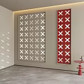 Wall Mounted Decorative Room Dividers With Red And Light Colored Cross Patterns 3d model