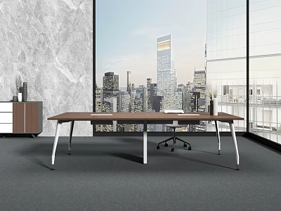 Modern Office Conference Table With Large Windows Overlooking City Skyline And Modern Design 3d model