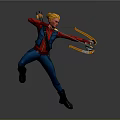 Woman in Red and Blue Outfit Drawing Bow Shooting Arrows Dynamic Pose