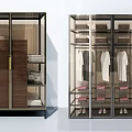 Modern Wardrobe Interior Design With Glass Doors Hanging White Clothes Folded Items And Shoes