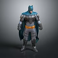 Detailed 3D Batman Figure with Gray Blue Armor Yellow Utility Belt and Cape Standing Pose
