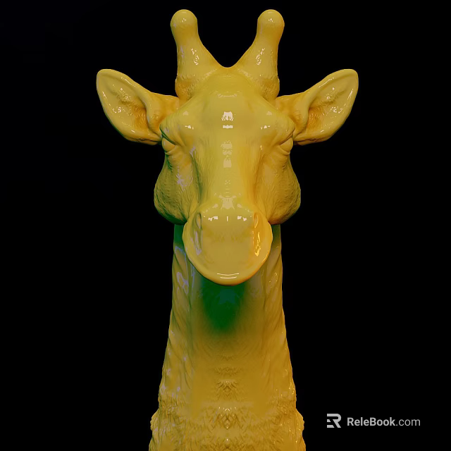 Yellow Giraffe Head Sculpture Decorative Art Piece On Black Background 3d model 