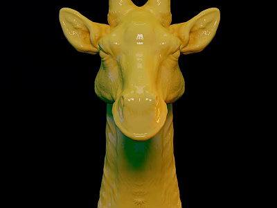 Yellow Giraffe Head Sculpture Decorative Art Piece On Black Background 3d model