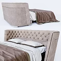 Modern Double Bed With Tufted Headboard Brown Bedspread And Beige Frame 3d model