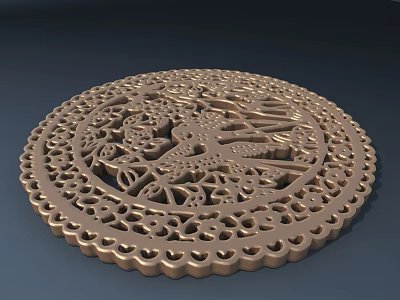 Decorative Circular Metal Hardware Tool With Intricate Lacy Patterns And Ornate Floral Designs 3d model