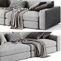 Cozy Gray Sectional Sofa with Plush Pillows and Soft Throw Blanket 3d model