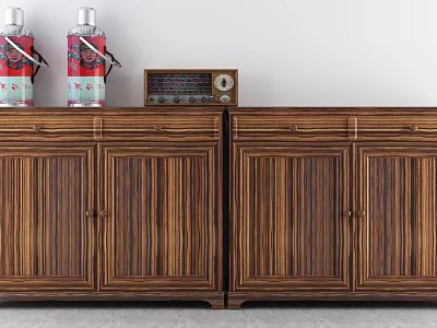 Wooden Entryway And Side Cabinet With Wood Grain Decorative Red Jars Vintage Radio 3d model