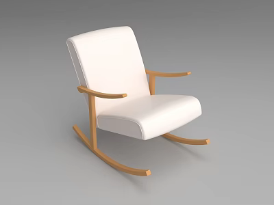 Modern White Upholstered Rocking Chair with Wooden Arms and Simple Design 3d model