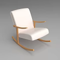 Modern White Upholstered Rocking Chair with Wooden Arms and Simple Design