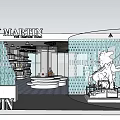 Emily Martin Art Gallery Interior with Bookshelves Round Display Stand and Unicorn Sculpture