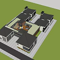 Modern School Building With White Exterior Glass Walls Wooden Decorations Lawn Road Under Blue Sky