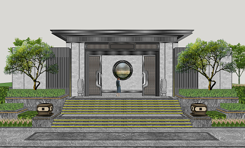 New Chinese Gate Community Entrance 3d model