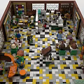 Lego Built Cafe Interior Featuring Minifigures Tables Chairs Counter And Artworks