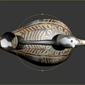 Ancient Duck Shaped Ceramic Vessel With Brown Black Patterns Curved Handle And Round Base 3d model