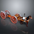 Vintage Horse Drawn Carriage With Brown Horse Red Wheels Orange Frame And White Details