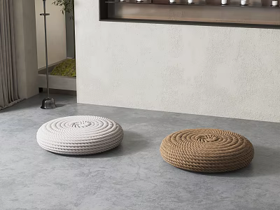 Woven Round Floor Cushions in White and Brown for Home Living Spaces 3d model
