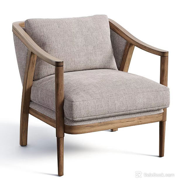 Modern Light Gray Fabric Armchair With Wooden Frame And Comfortable Cushion 3d model