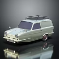 Classic Small Silver Van Featuring Roof Rack Retro Design And Shiny Reflection On Dark Surface 3d model