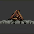 Stone Circle With Wooden Fire Pit Burning Flames And Glowing Embers