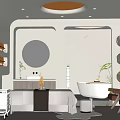 Serene SPA Sauna Interior Design With Round Mirror Bathtub Massage Bed And Plants