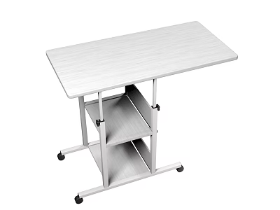 Modern Simple Desk Design With Metal Frame Wheels And Lower Shelves 3d model
