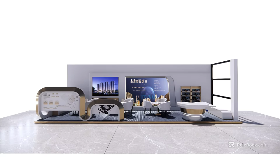 High end Automobile Exhibition Booth Modern Design With Display Area Seats And Screen 3d model 