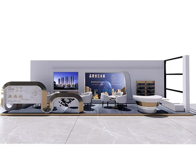 High end Automobile Exhibition Booth Modern Design With Display Area Seats And Screen 3d model