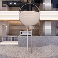 Modern Dessert Shop With Round Transparent Sphere Installation Open Space Marble Counter And Wooden Wall