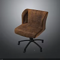 Vintage Orange Leather Office Chair With Padded Seat Armrests Swivel Base And Black Wheels