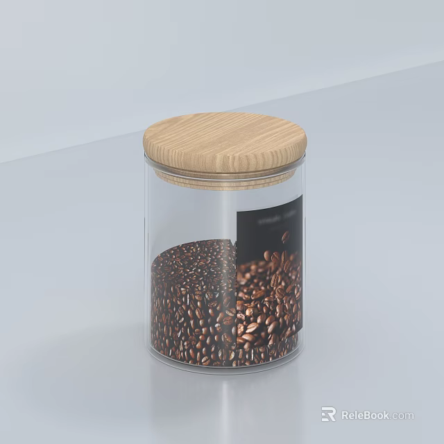 Clear Glass Jar With Wooden Lid Containing Freshly Roasted Coffee Beans 3d model 