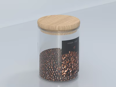 Clear Glass Jar With Wooden Lid Containing Freshly Roasted Coffee Beans 3d model