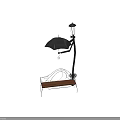 Outdoor Chair with Black Umbrella Metal Frame and Wooden Seat for Garden Patio
